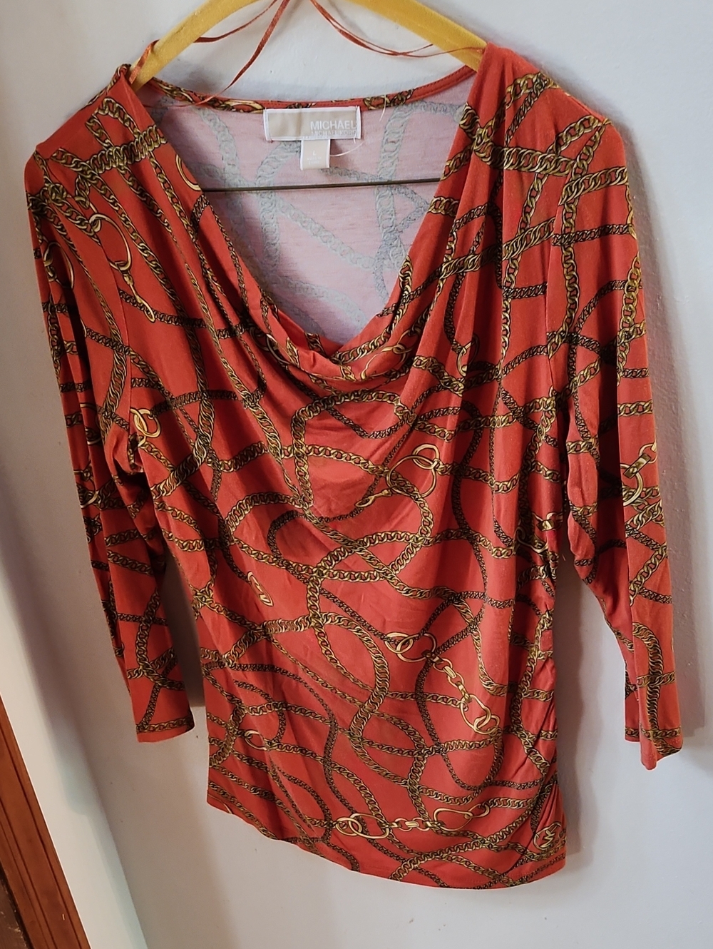 Michael Kors Rust Chain-Print Cowl Neck Sweater
